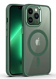 Eiroo Luxe iPhone 13 Pro Magsafe zellikli Yeil Silikon Kenarl Rubber Klf