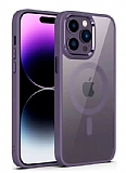 Eiroo Luxe iPhone 13 Pro Magsafe zellikli Mor Silikon Kenarl Rubber Klf