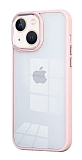 Eiroo Luxe iPhone 13 Pembe Silikon Kenarl Rubber Klf