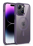 Eiroo Luxe iPhone 14 Magsafe zellikli Mor Silikon Kenarl Rubber Klf