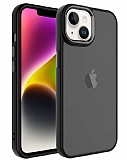 Eiroo Luxe iPhone 14 Plus Buzlu Silikon Kenarl Siyah Rubber Klf