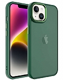 Eiroo Luxe iPhone 14 Plus Buzlu Silikon Kenarl Yeil Rubber Klf