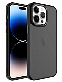 Eiroo Luxe iPhone 14 Pro Buzlu Silikon Kenarl Siyah Rubber Klf