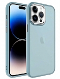 Eiroo Luxe iPhone 14 Pro Buzlu Silikon Kenarl Mavi Rubber Klf