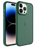 Eiroo Luxe iPhone 14 Pro Max Buzlu Silikon Kenarl Yeil Rubber Klf