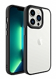 Eiroo Luxe iPhone 14 Pro Max Silikon Kenarl Siyah Rubber Klf