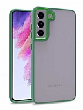 Eiroo Luxe Samsung Galaxy S21 FE 5G Yeil Silikon Kenarl Rubber Klf