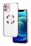 Eiroo Luxury Clear iPhone 12 Kamera Korumal Rose Gold Silikon Klf