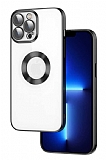 Eiroo Luxury Clear iPhone 12 Pro Kamera Korumal Siyah Silikon Klf