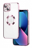 Eiroo Luxury Clear iPhone 13 Kamera Korumal Rose Gold Silikon Klf
