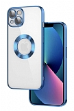 Eiroo Luxury Clear iPhone 13 Kamera Korumal Mavi Silikon Klf