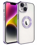 Eiroo Luxury Clear iPhone 14 Kamera Korumal Lila Silikon Klf