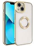 Eiroo Luxury Clear iPhone 14 Kamera Korumal Gold Silikon Klf