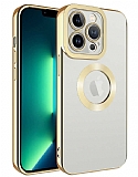 Eiroo Luxury Clear iPhone 14 Pro Kamera Korumal Gold Silikon Klf