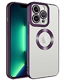 Eiroo Luxury Clear iPhone 14 Pro Kamera Korumal Mor Silikon Klf