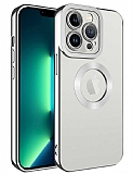 Eiroo Luxury Clear iPhone 14 Pro Max Kamera Korumal Silver Silikon Klf