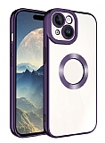 Eiroo Luxury Clear iPhone 15 Plus Kamera Korumal Derin Mor Silikon Klf