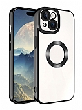 Eiroo Luxury Clear iPhone 15 Plus Kamera Korumal Siyah Silikon Klf