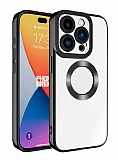 Eiroo Luxury Clear iPhone 15 Pro Kamera Korumal Siyah Silikon Klf