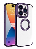 Eiroo Luxury Clear iPhone 15 Pro Max Kamera Korumal Derin Mor Silikon Klf