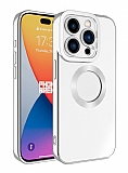 Eiroo Luxury Clear iPhone 15 Pro Max Kamera Korumal Silver Silikon Klf