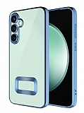 Eiroo Luxury Clear Samsung Galaxy A55 Kamera Korumal Mavi Silikon Klf