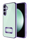 Eiroo Luxury Clear Samsung Galaxy A55 Kamera Korumal Lila Silikon Klf