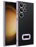 Eiroo Luxury Clear Samsung Galaxy S23 Ultra Kamera Korumal Lila Silikon Klf