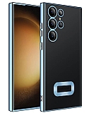 Eiroo Luxury Clear Samsung Galaxy S23 Ultra Kamera Korumal Mavi Silikon Klf