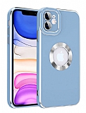 Eiroo Luxury Protection iPhone 12 Kamera Korumal Mavi Silikon Klf