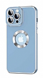 Eiroo Luxury Protection iPhone 12 Pro Kamera Korumal Mavi Silikon Klf