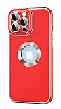Eiroo Luxury Protection iPhone 12 Pro Max Kamera Korumal Krmz Silikon Klf