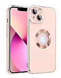 Eiroo Luxury Protection iPhone 14 Kamera Korumal Pembe Silikon Klf
