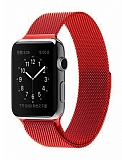 Eiroo Milanese Loop Apple Watch 4 / Watch 5 Krmz Metal Kordon (44 mm)