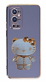 Eiroo OnePlus 9 Pro Aynal Kitty Standl Mavi Silikon Klf