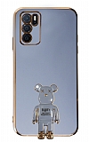 Eiroo Oppo A16 Baby Bear Standl Mavi Silikon Klf