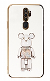 Eiroo Oppo A5 2020 / A9 2020 Candy Bear Standl Beyaz Silikon Klf