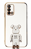 Eiroo Oppo A74 4G Baby Bear Standl Beyaz Silikon Klf