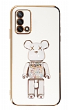 Eiroo Oppo A74 4G Candy Bear Standl Beyaz Silikon Klf