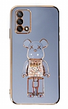 Eiroo Oppo A74 4G Candy Bear Standl Mavi Silikon Klf