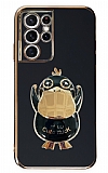 Eiroo rdek Samsung Galaxy S21 Ultra Standl Siyah Silikon Klf