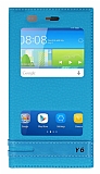 Huawei Y6 Gizli Mknatsl Pencereli Mavi Deri Klf