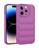Eiroo Puffer iPhone 14 Pro Parlak Mor Silikon Klf