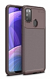 Eiroo Rugged Carbon Samsung Galaxy M21 Kahverengi Silikon Klf
