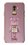 Eiroo Samsung Galaxy J8 Candy Bear Standl Mor Silikon Klf