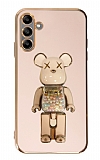 Eiroo Samsung Galaxy A04s Candy Bear Standl Pembe Silikon Klf