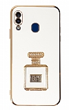 Eiroo Samsung Galaxy A20 / A30 Aynal Parfm Standl Beyaz Silikon Klf