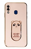 Eiroo Samsung Galaxy A20 / A30 Baby Panda Standl Pembe Silikon Klf
