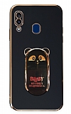 Eiroo Samsung Galaxy A20 / A30 Baby Panda Standl Siyah Silikon Klf