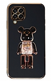 Eiroo Samsung Galaxy A22 4G Candy Bear Standl Siyah Silikon Klf